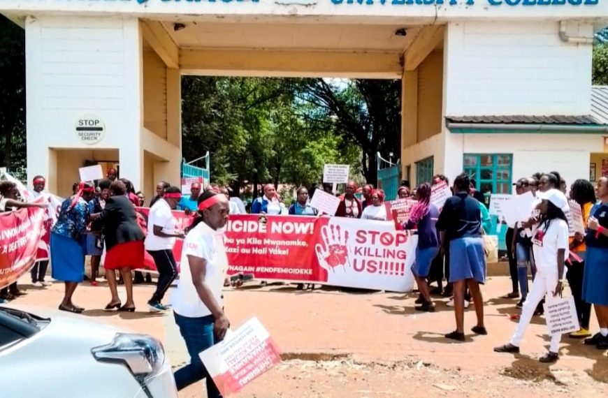 Some of KSUC Library staff personnel joined Nandi County Civil Society Organizations in a peaceful demonstration against Femicide. KSUC Library stand against femicide
